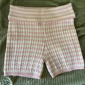 Forever 21 Pink and White Cable Knit Bike Shorts